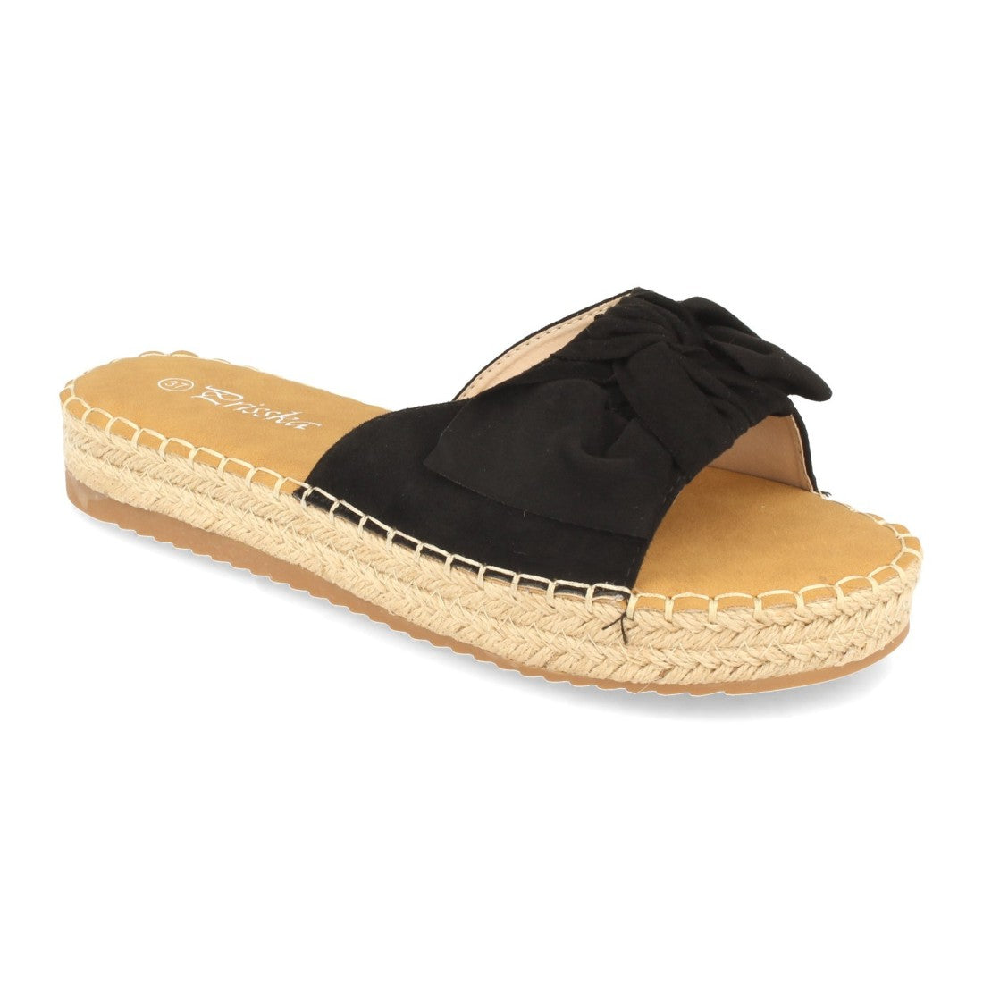 Sandalias Negras Mujer Planas Yute Lazo Cómodas