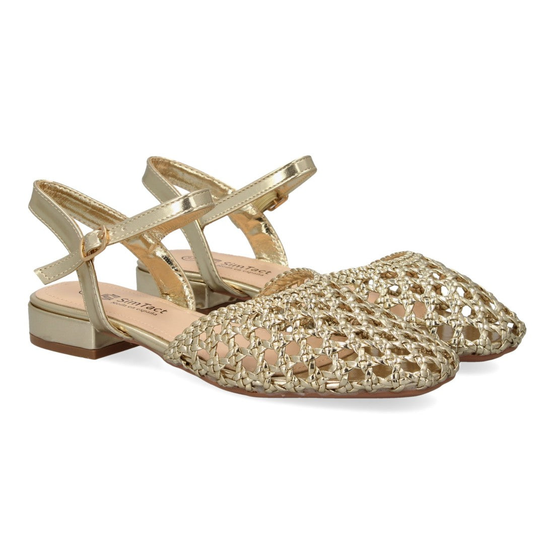 Sandalias Doradas Mujer Planas Trenzadas Cómodas