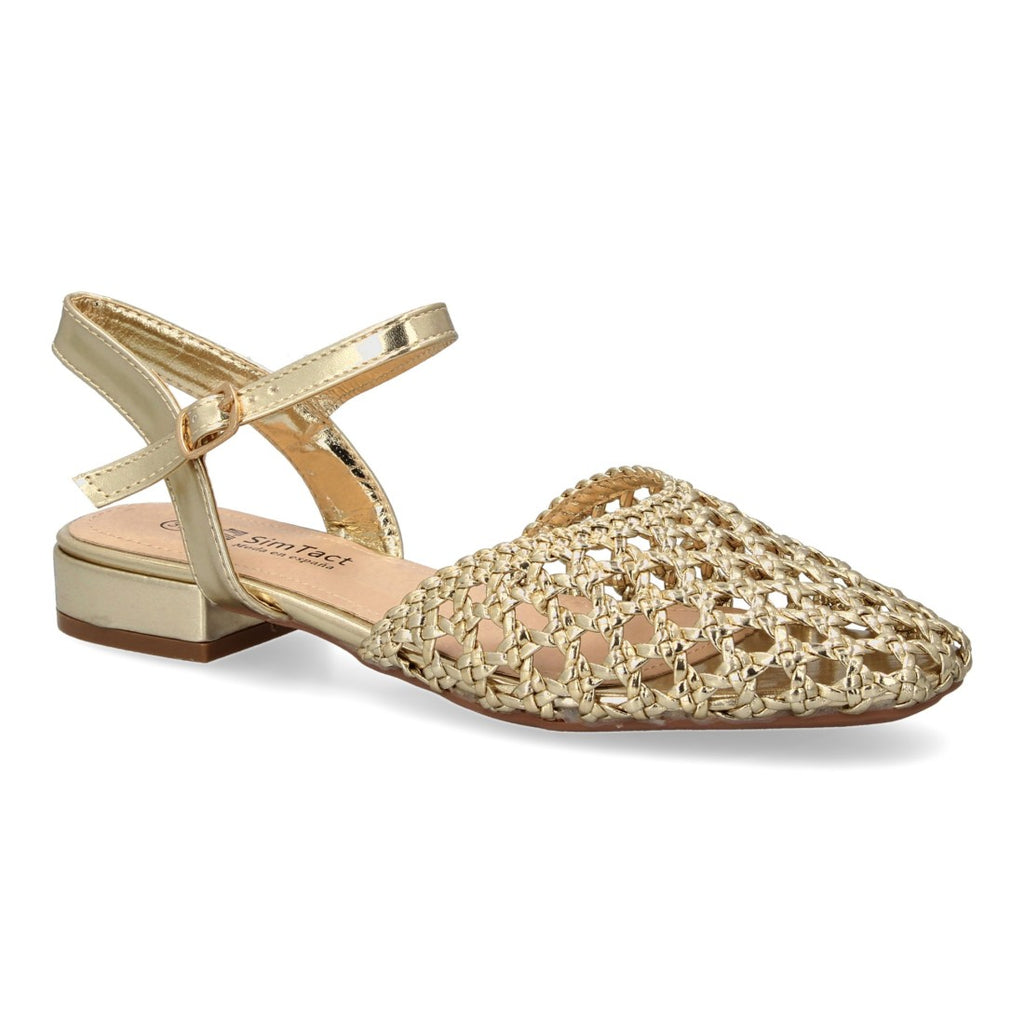 Sandalias Doradas Mujer Planas Trenzadas Cómodas