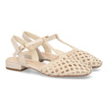 Sandalias Beige Mujer Planas Trenzadas Tira Empeine