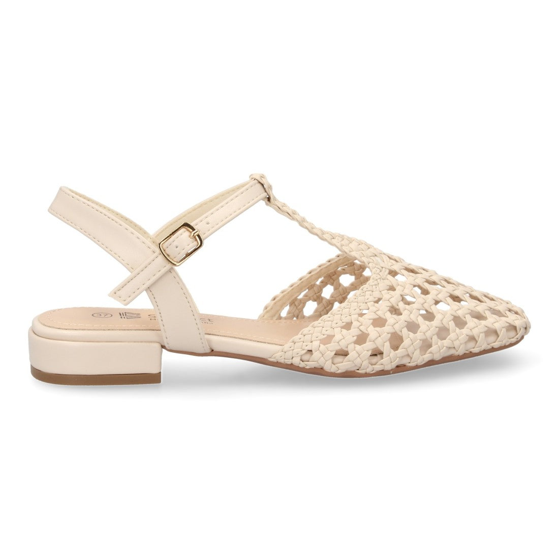 Sandalias Beige Mujer Planas Trenzadas Tira Empeine