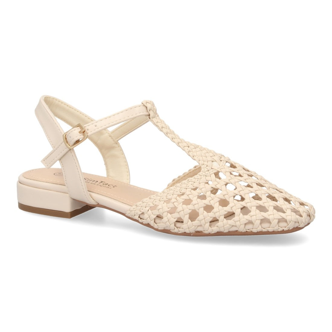 Sandalias Beige Mujer Planas Trenzadas Tira Empeine