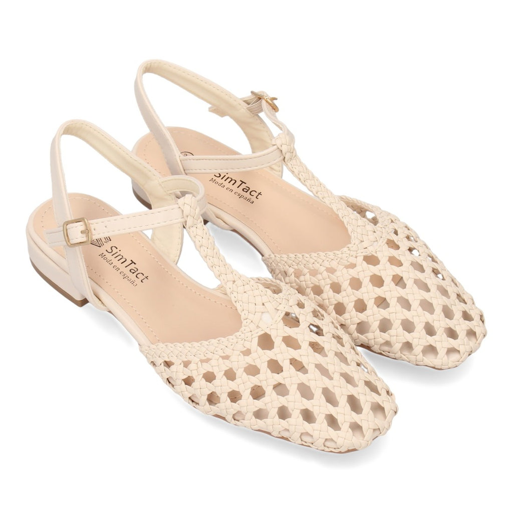 Sandalias Beige Mujer Planas Trenzadas Tira Empeine