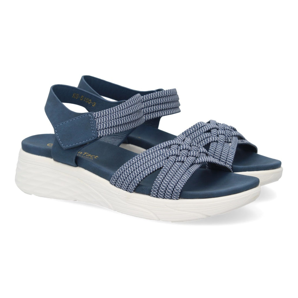 Sandalias Azules Mujer Planas Tiras Elásticas Trenzadas Velcro Cómodas