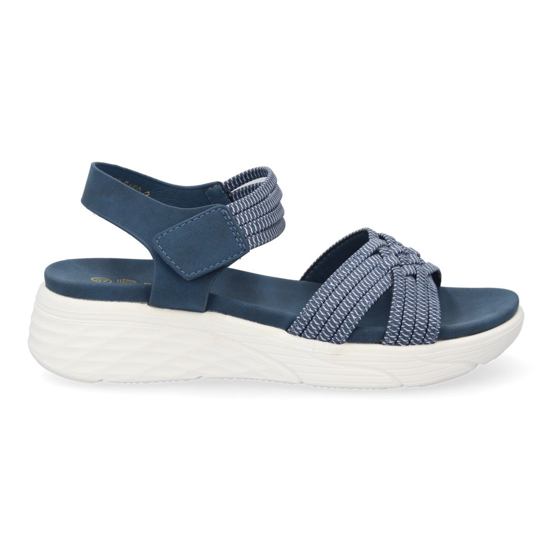 Sandalias Azules Mujer Planas Tiras Elásticas Trenzadas Velcro Cómodas