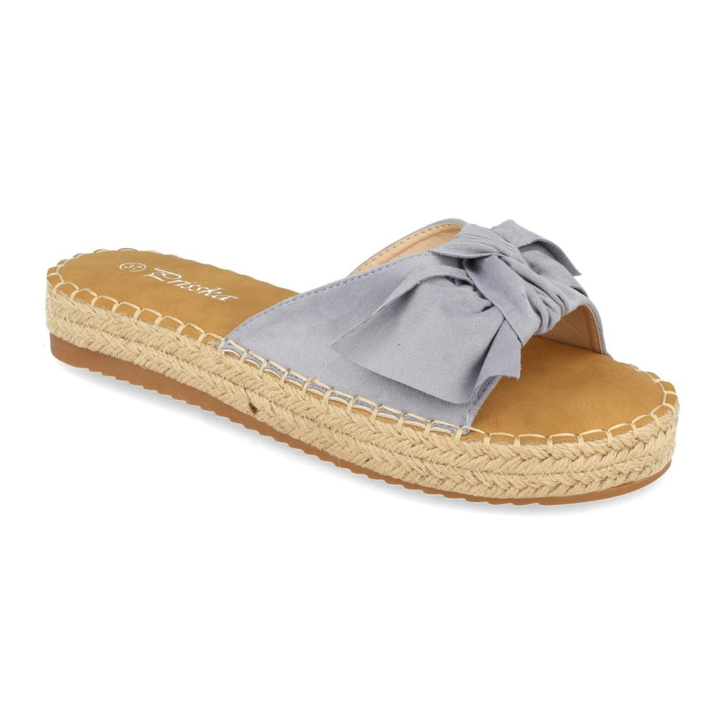 Sandalias Azules Mujer Planas Yute Lazo Cómodas