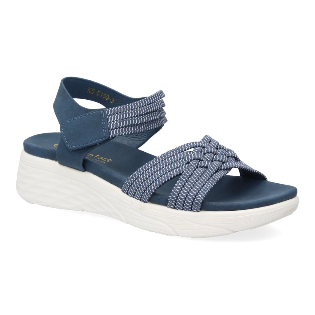 Sandalias Azules Mujer Planas Tiras Elásticas Trenzadas Velcro Cómodas