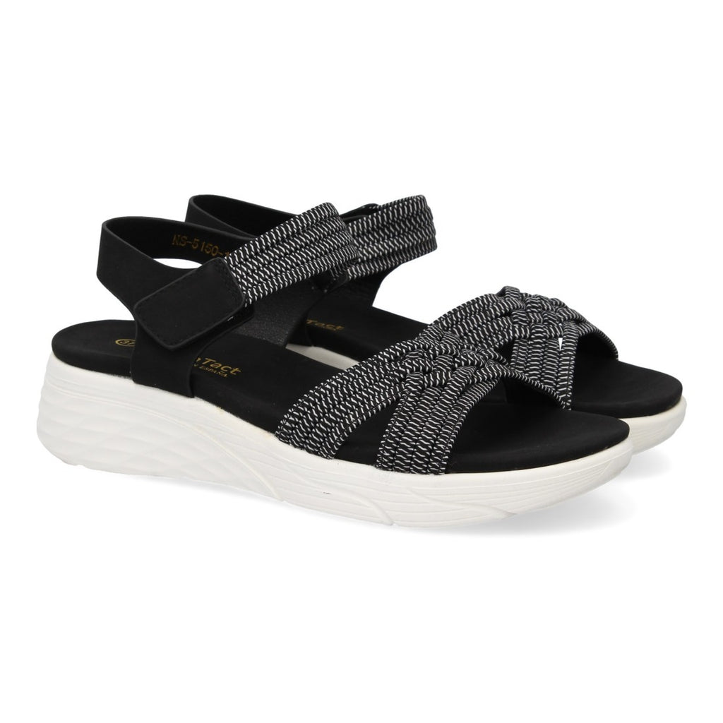 Sandalias Negras Mujer Planas Tiras Elásticas Trenzadas Velcro Cómodas