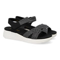 Sandalias Negras Mujer Planas Tiras Elásticas Trenzadas Velcro Cómodas