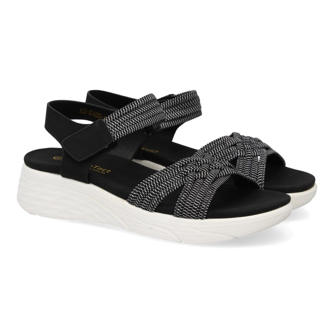 Sandalias Negras Mujer Planas Tiras Elásticas Trenzadas Velcro Cómodas