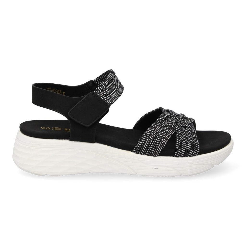 Sandalias Negras Mujer Planas Tiras Elásticas Trenzadas Velcro Cómodas