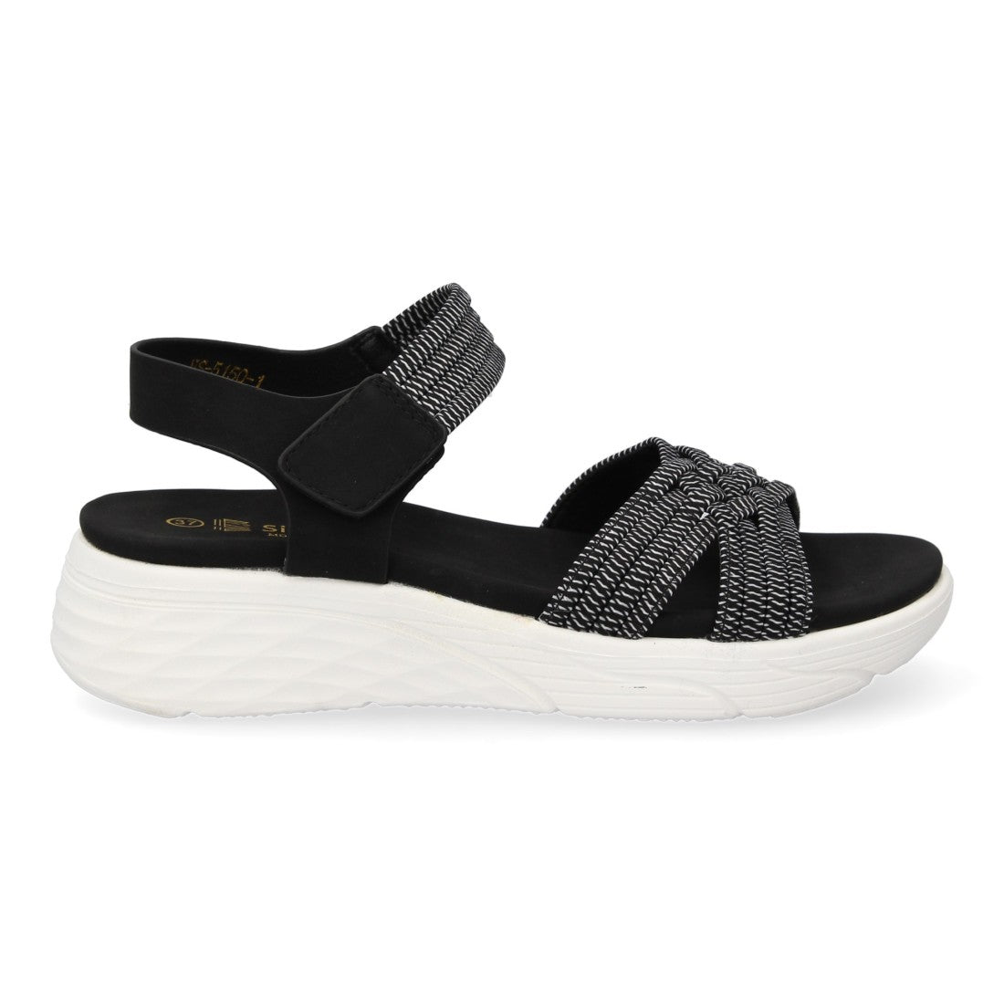 Sandalias Negras Mujer Planas Tiras Elásticas Trenzadas Velcro Cómodas