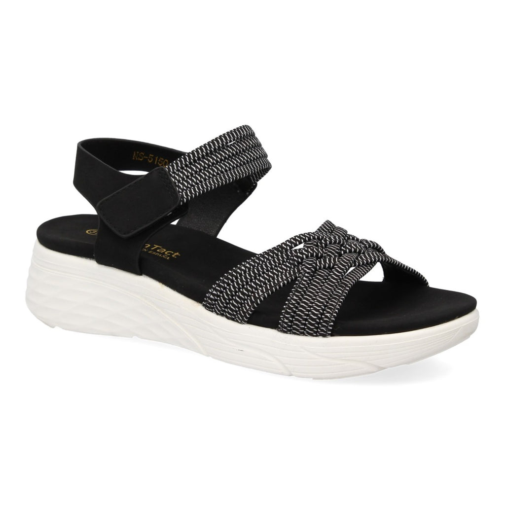 Sandalias Negras Mujer Planas Tiras Elásticas Trenzadas Velcro Cómodas