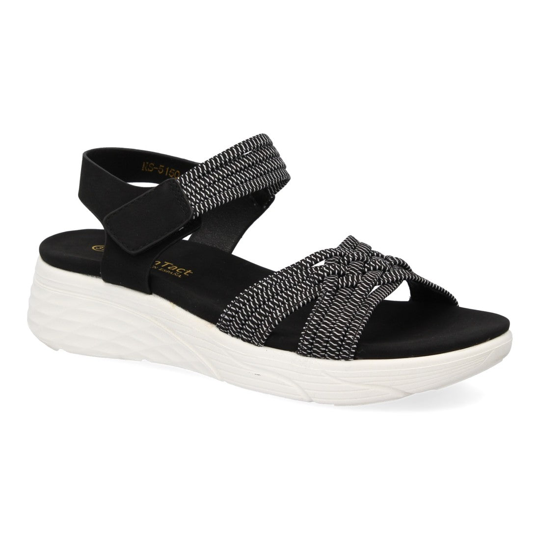 Sandalias Negras Mujer Planas Tiras Elásticas Trenzadas Velcro Cómodas