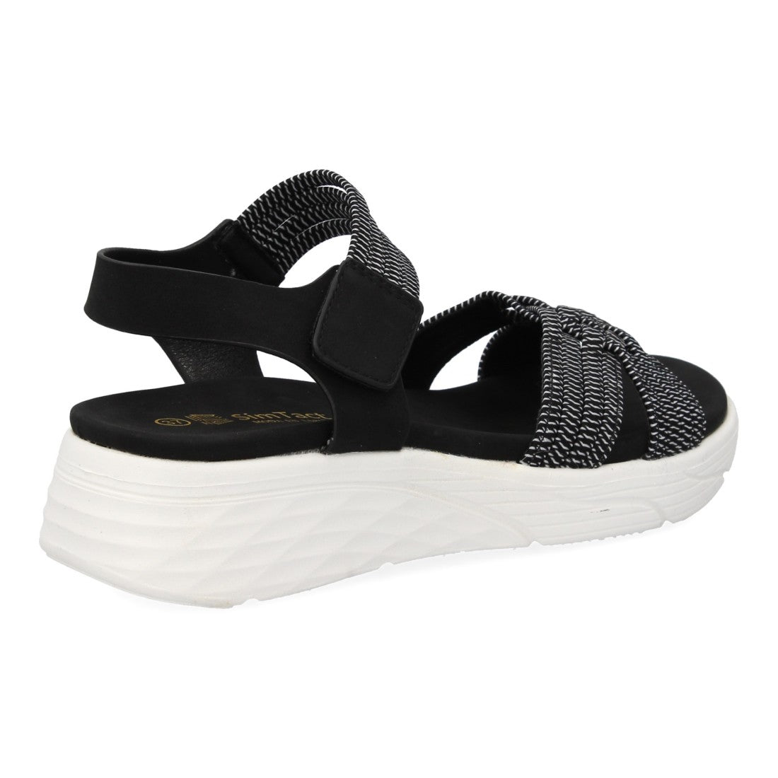 Sandalias Negras Mujer Planas Tiras Elásticas Trenzadas Velcro Cómodas