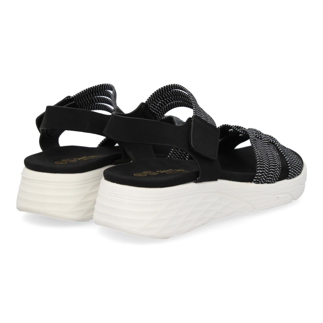 Sandalias Negras Mujer Planas Tiras Elásticas Trenzadas Velcro Cómodas