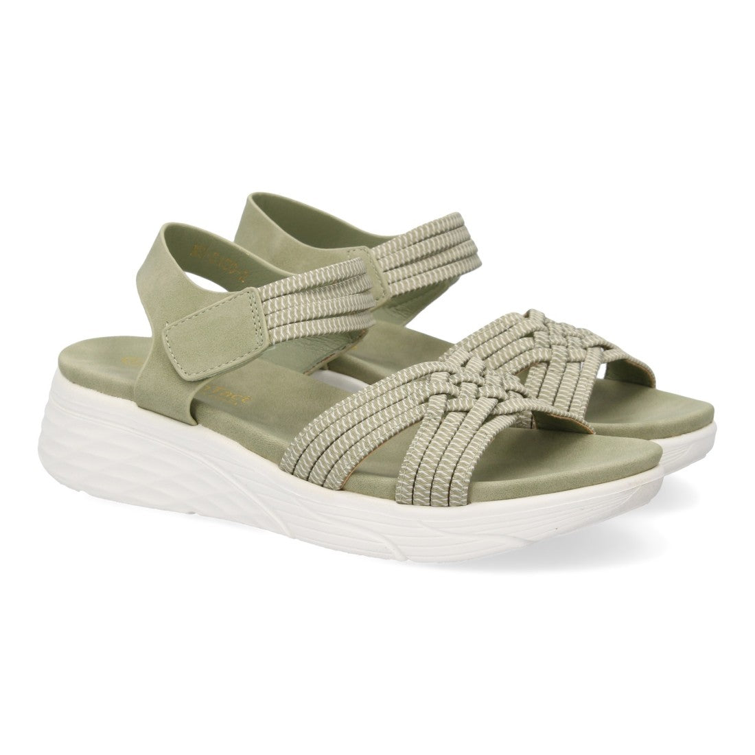 Sandalias Verdes Mujer Planas Tiras Elásticas Trenzadas Velcro Cómodas
