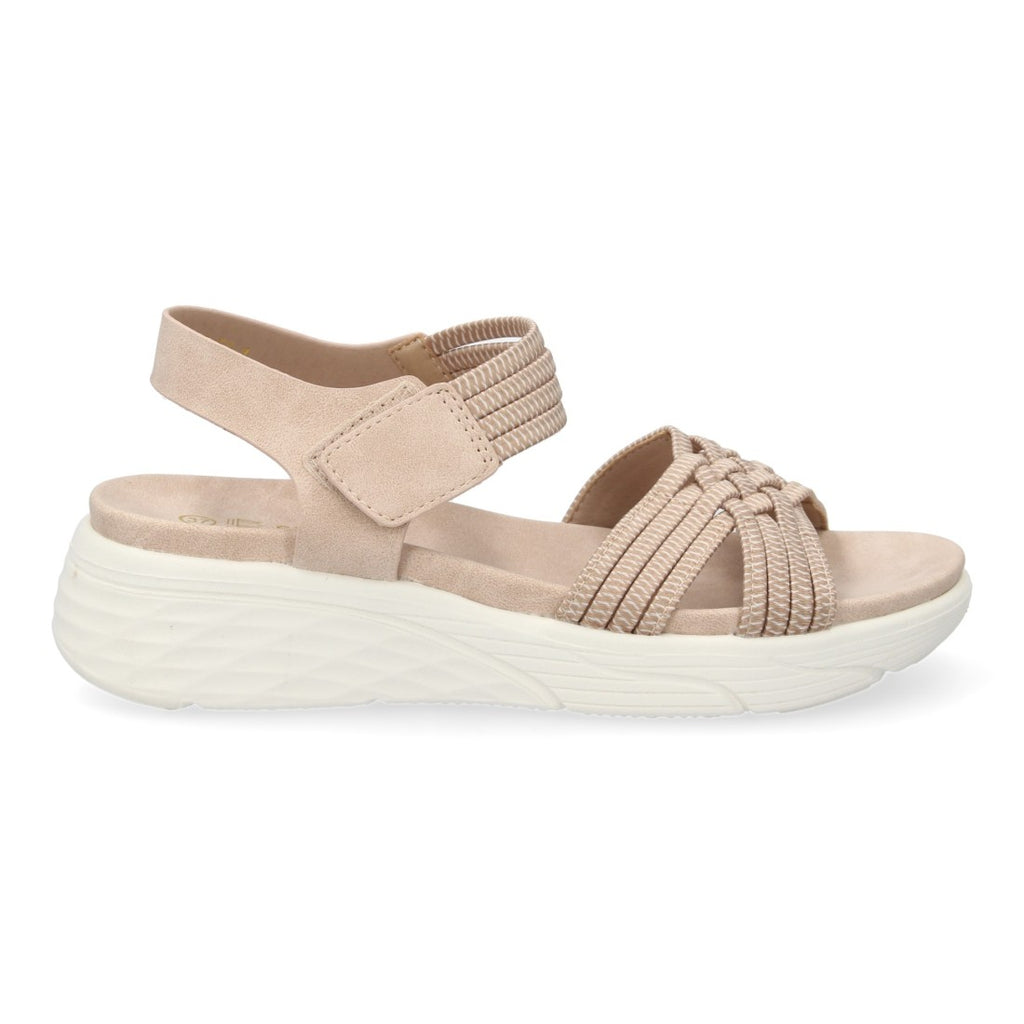 Sandalias Nude Mujer Planas Tiras Elásticas Trenzadas Velcro Cómodas