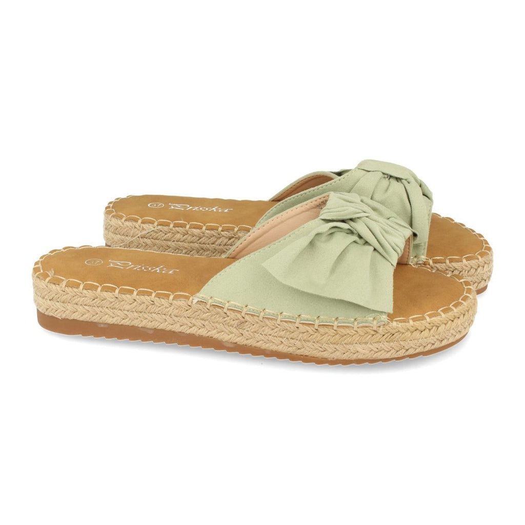 Sandalias Verdes Mujer Planas Yute Lazo Cómodas