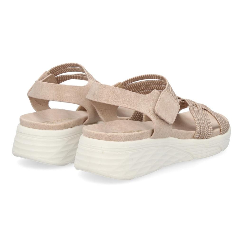 Sandalias Nude Mujer Planas Tiras Elásticas Trenzadas Velcro Cómodas