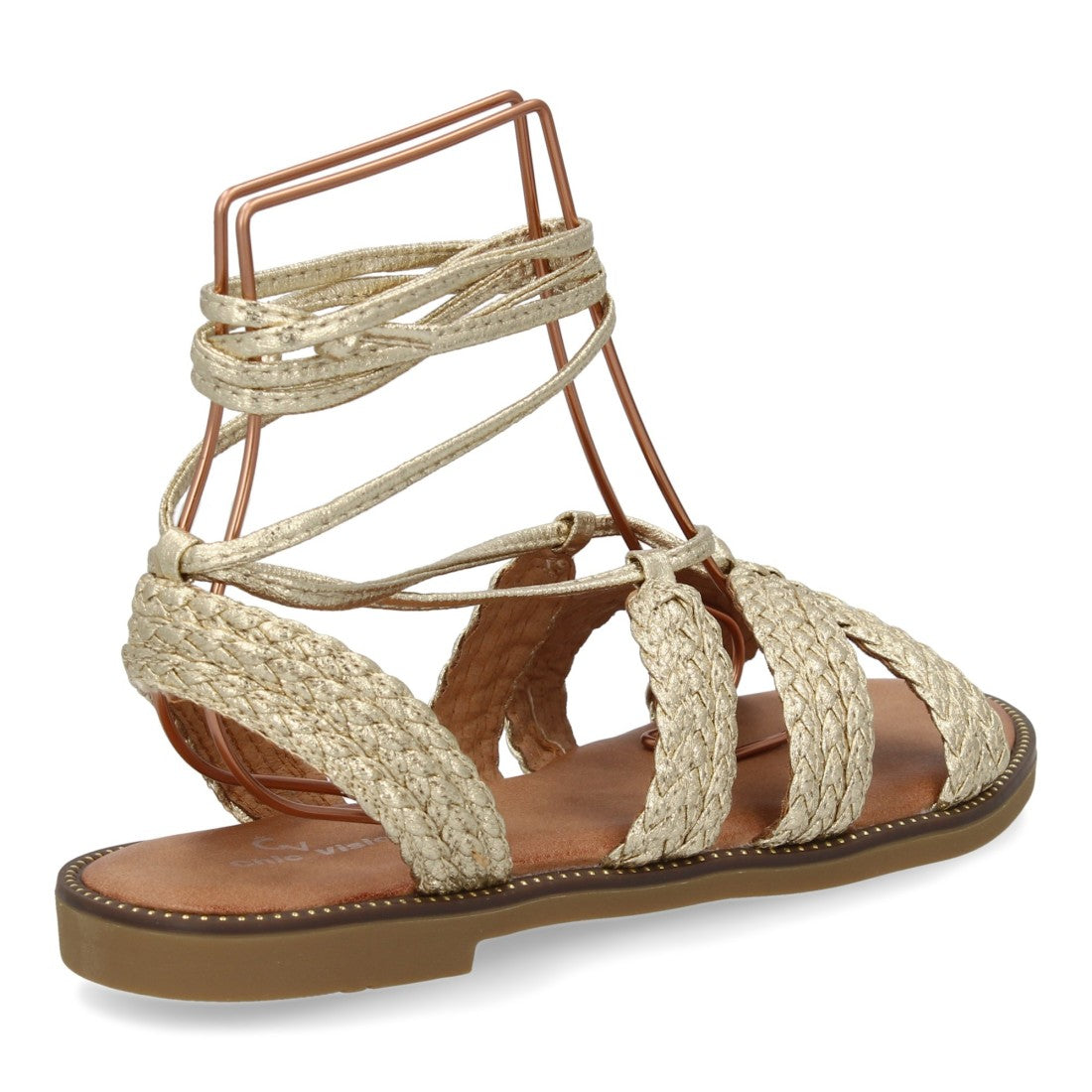 Sandalias Doradas Mujer Planas Cordones Tobillo Elegantes