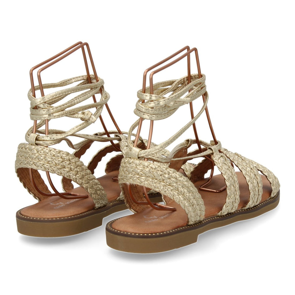 Sandalias Doradas Mujer Planas Cordones Tobillo Elegantes