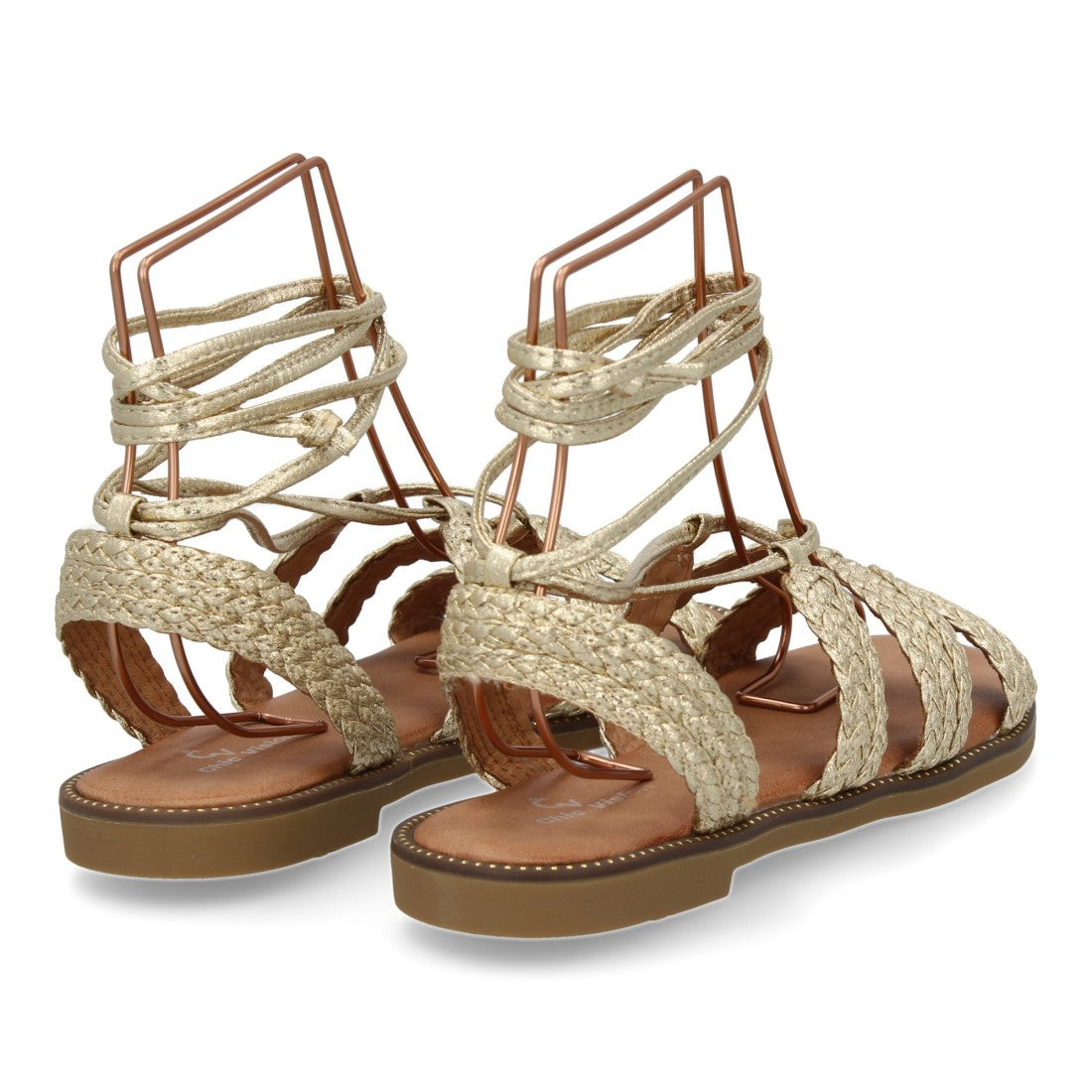 Sandalias Doradas Mujer Planas Cordones Tobillo Elegantes