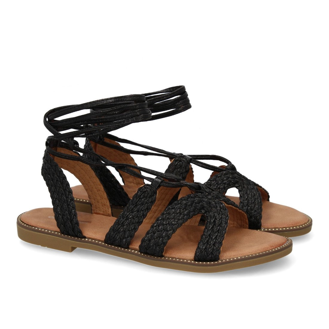 Sandalias Negras Mujer Planas Cordones Tobillo Elegantes