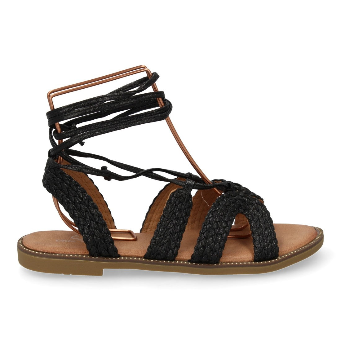 Sandalias Negras Mujer Planas Cordones Tobillo Elegantes
