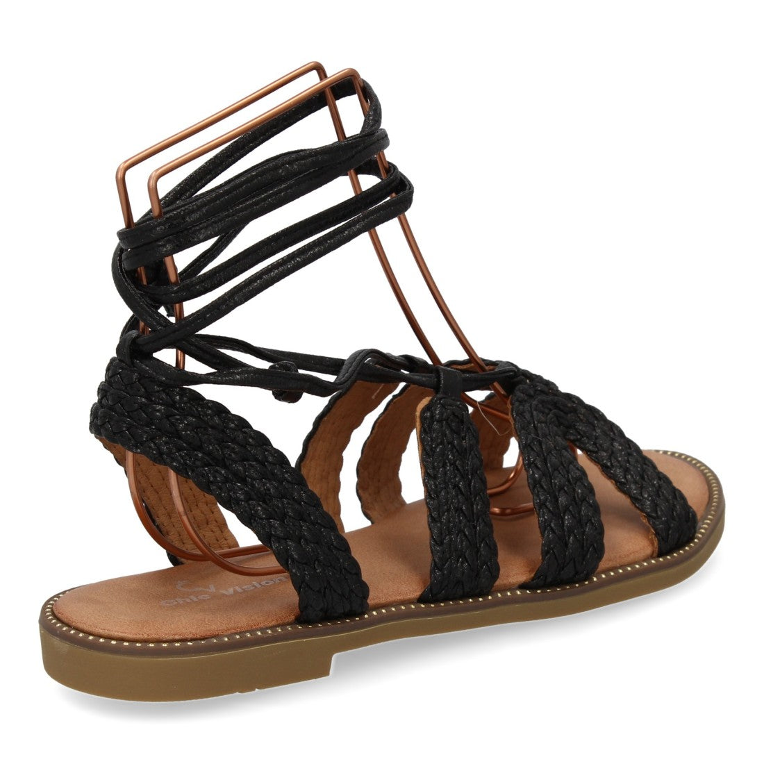 Sandalias Negras Mujer Planas Cordones Tobillo Elegantes
