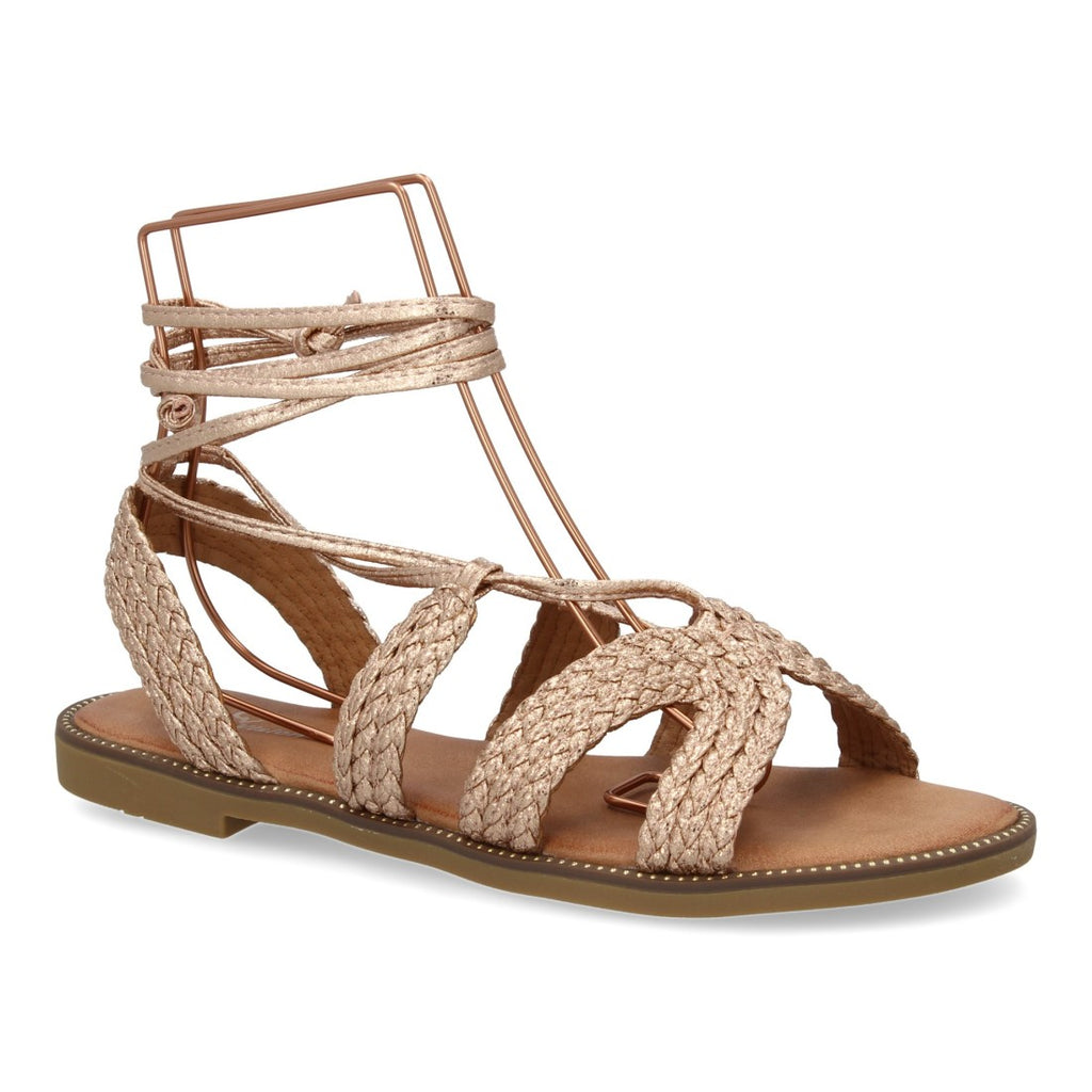 Sandalias Champagne Mujer Planas Cordones Tobillo Elegantes