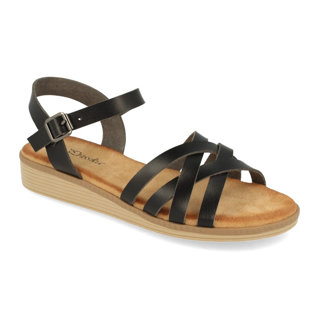 Sandalias Negras Mujer Planas Palas Cruzadas Hebilla Cómodas