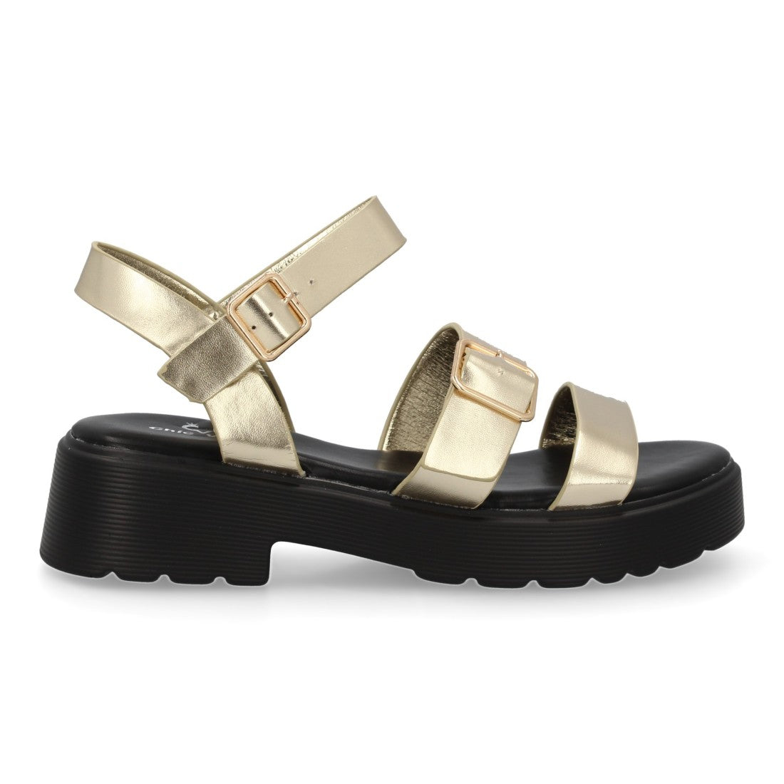Sandalias Doradas Mujer Pala T Doble Hebilla Elegantes