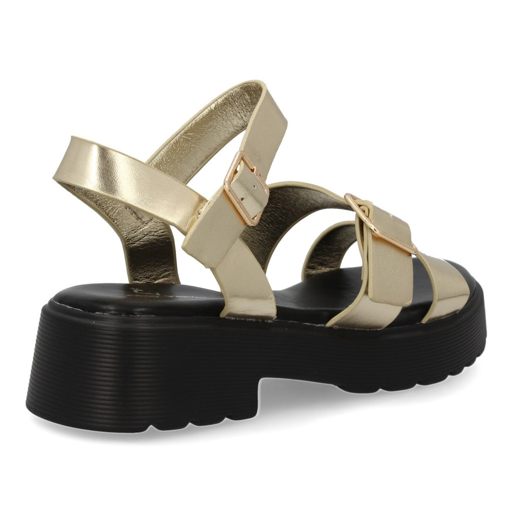 Sandalias Doradas Mujer Pala T Doble Hebilla Elegantes