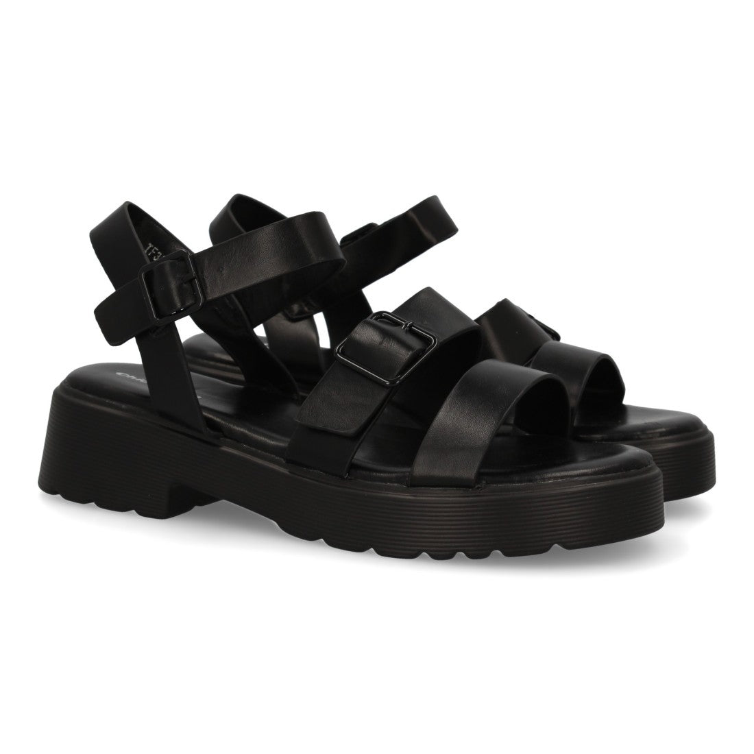 Sandalias Negras Mujer Pala T Doble Hebilla Elegantes