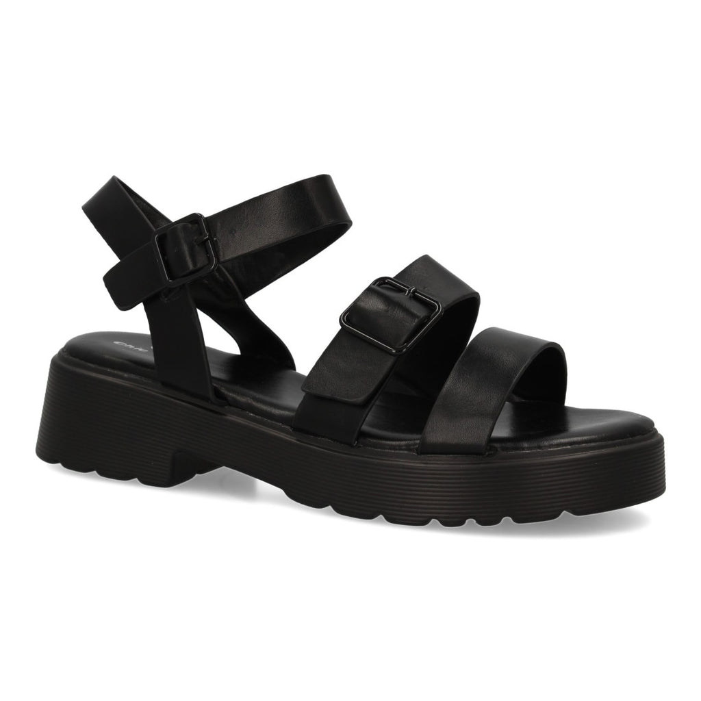 Sandalias Negras Mujer Pala T Doble Hebilla Elegantes
