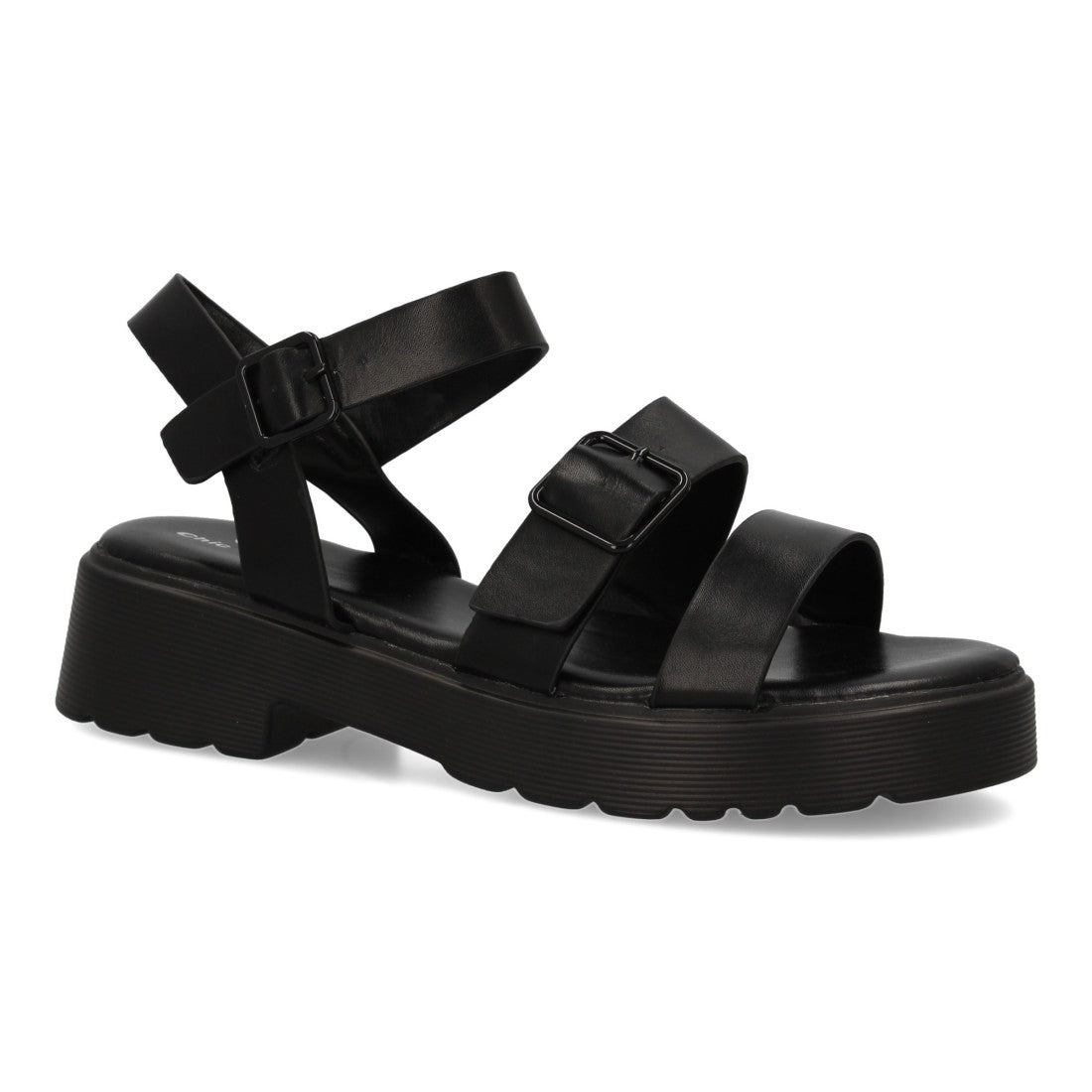 Sandalias Negras Mujer Pala T Doble Hebilla Elegantes