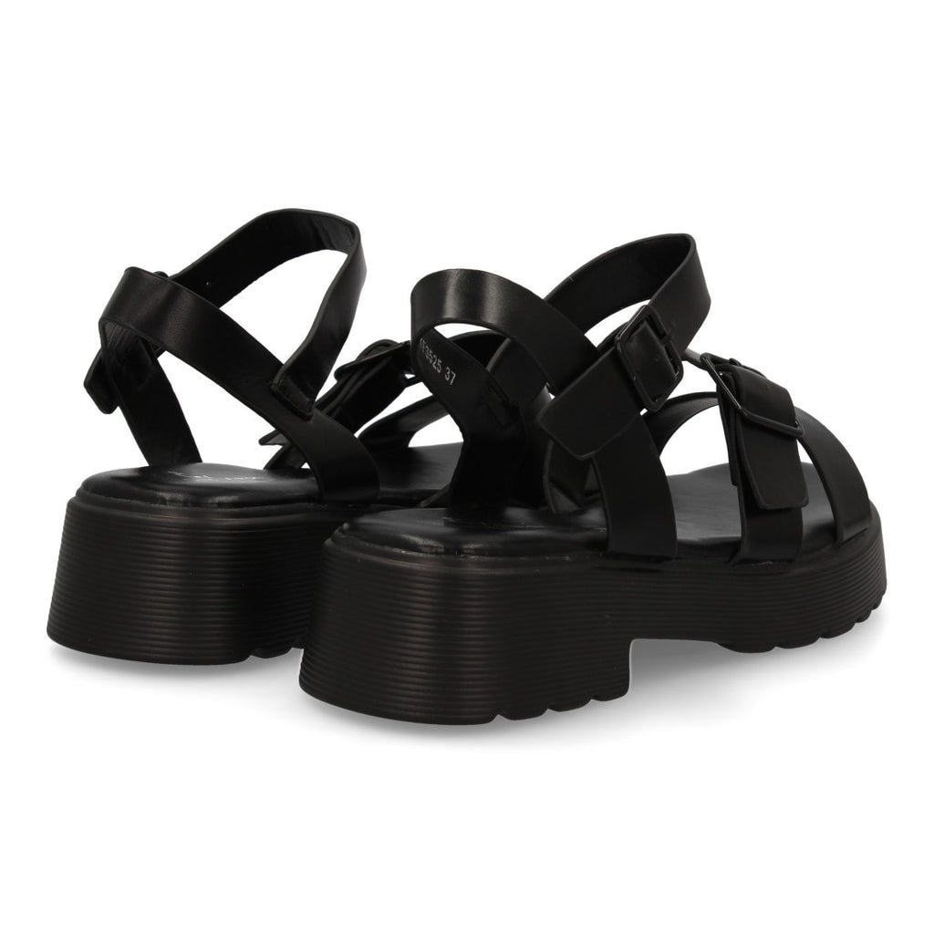 Sandalias Negras Mujer Pala T Doble Hebilla Elegantes