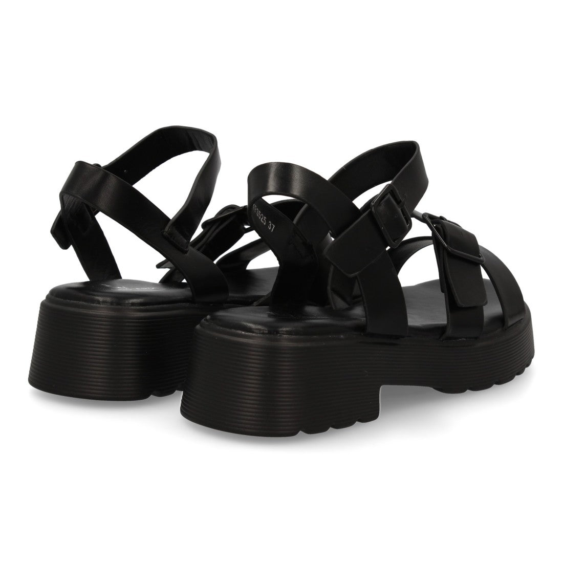 Sandalias Negras Mujer Pala T Doble Hebilla Elegantes