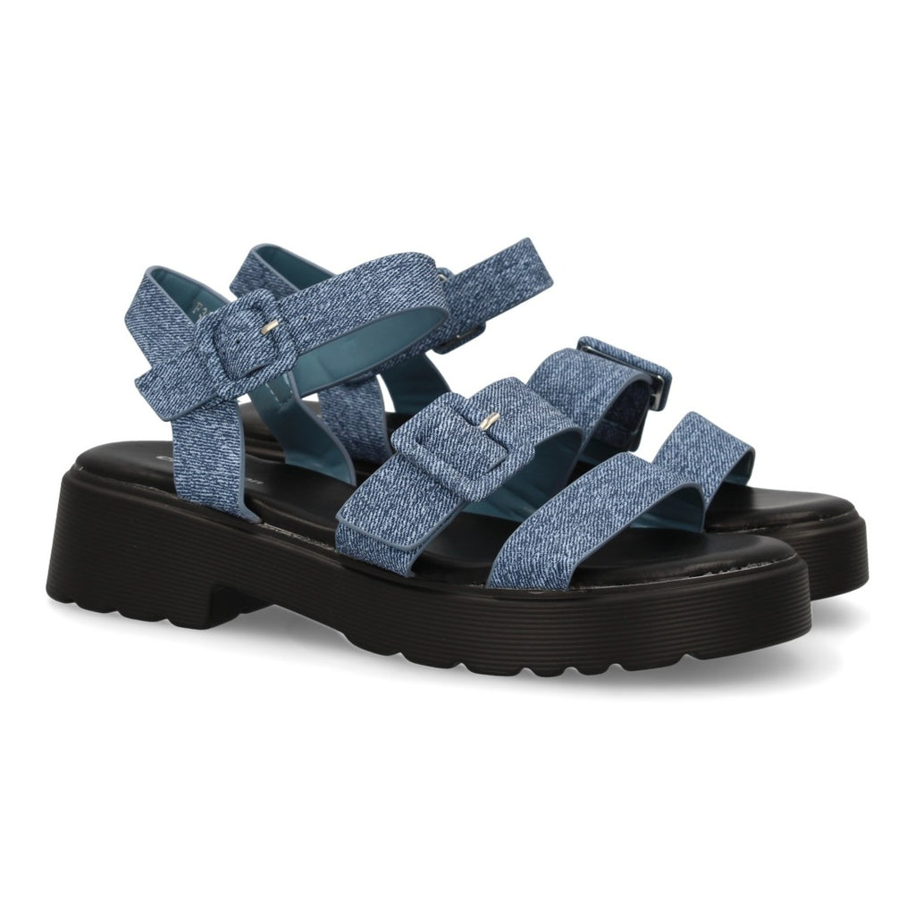 Sandalias Azules Mujer Pala T Doble Hebilla Elegantes