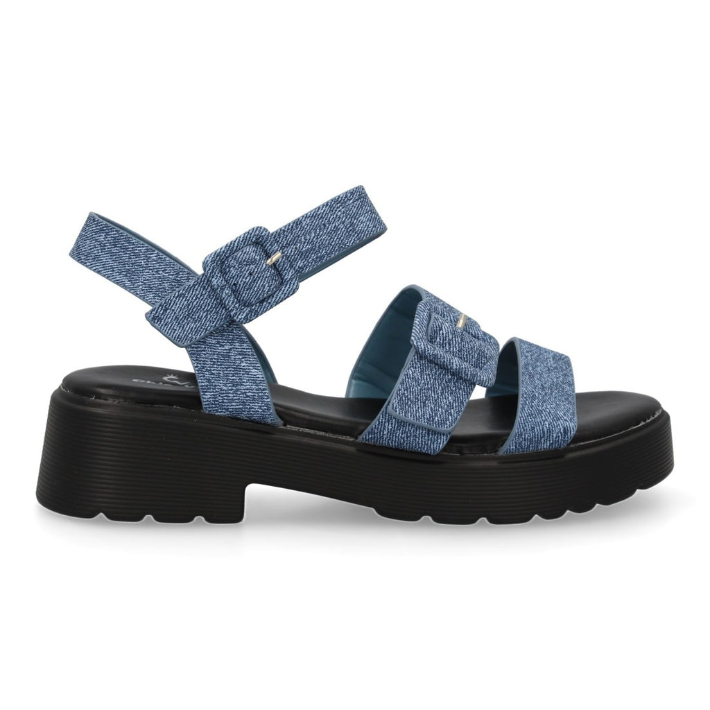 Sandalias Azules Mujer Pala T Doble Hebilla Elegantes