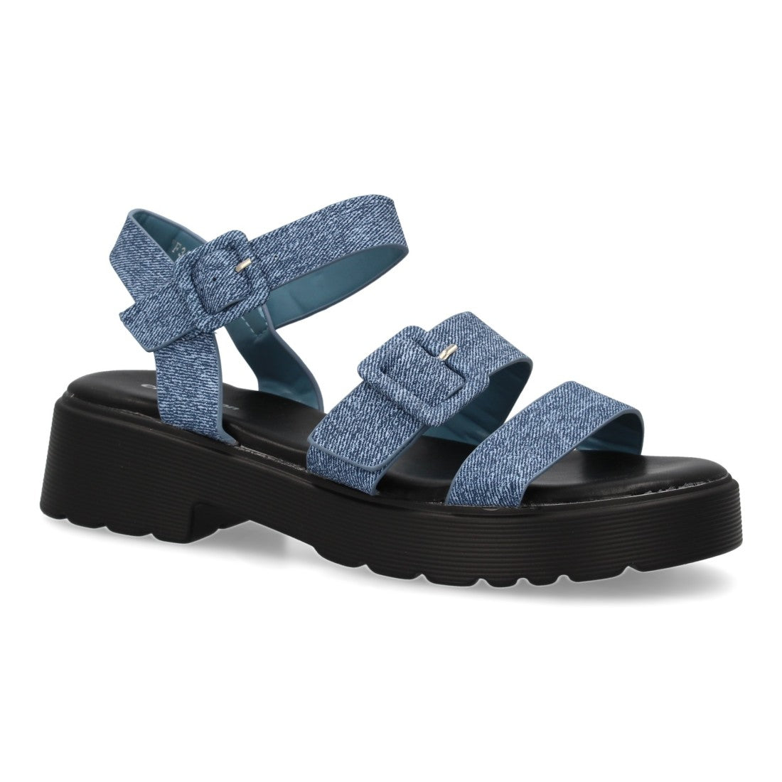 Sandalias Azules Mujer Pala T Doble Hebilla Elegantes