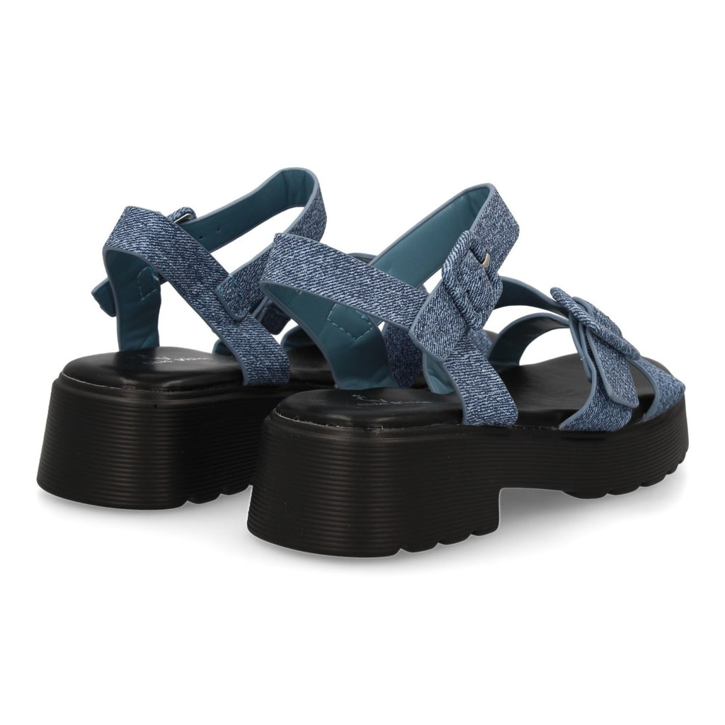Sandalias Azules Mujer Pala T Doble Hebilla Elegantes