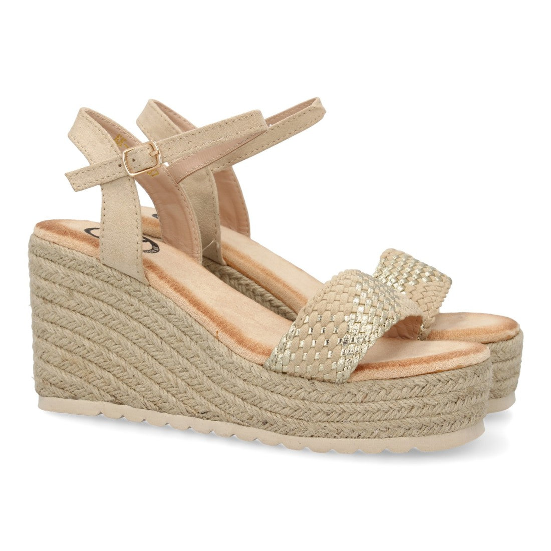 Sandalias Beige Mujer Cuña Yute Diseño Bicolor Moderno Hebilla Elegantes