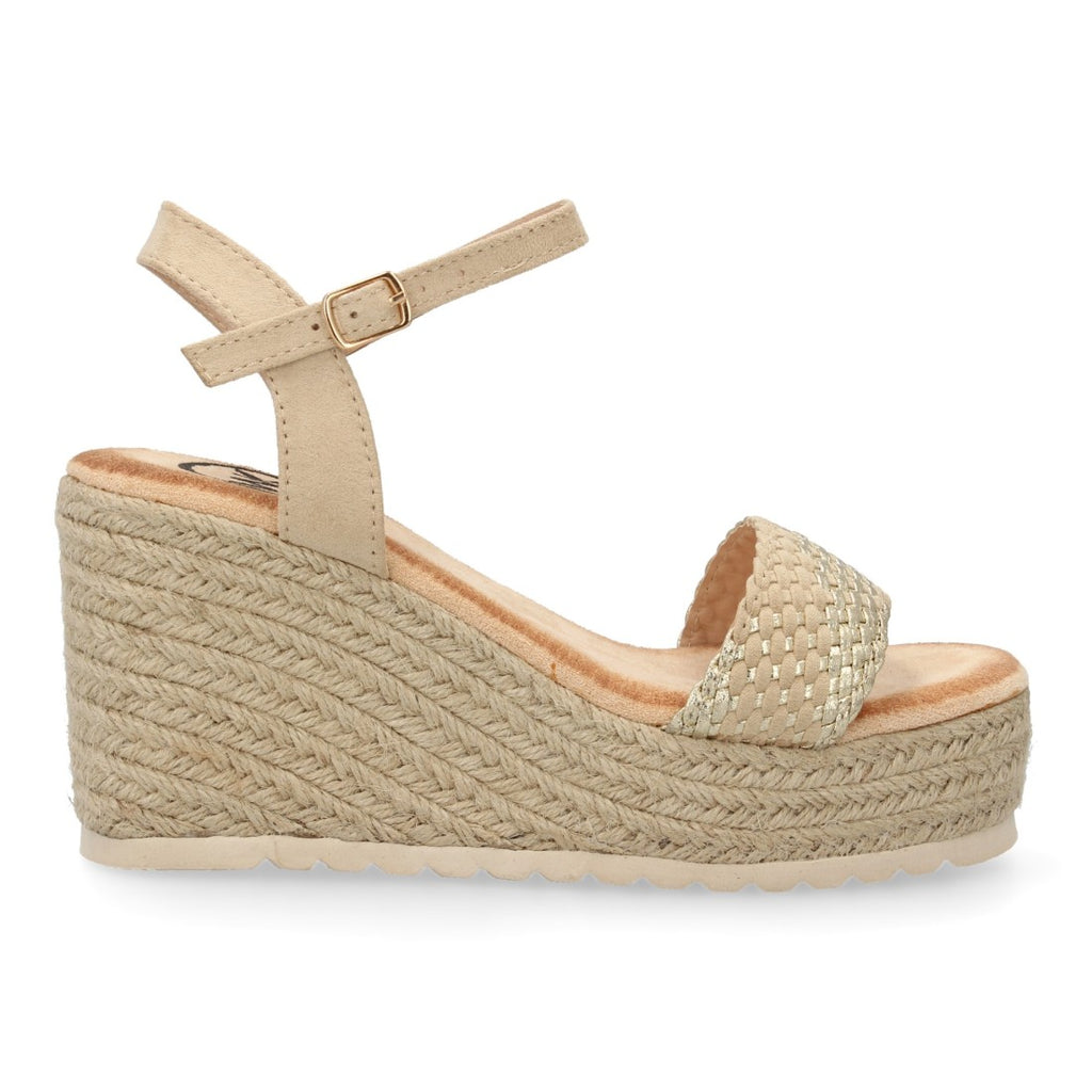 Sandalias Beige Mujer Cuña Yute Diseño Bicolor Moderno Hebilla Elegantes