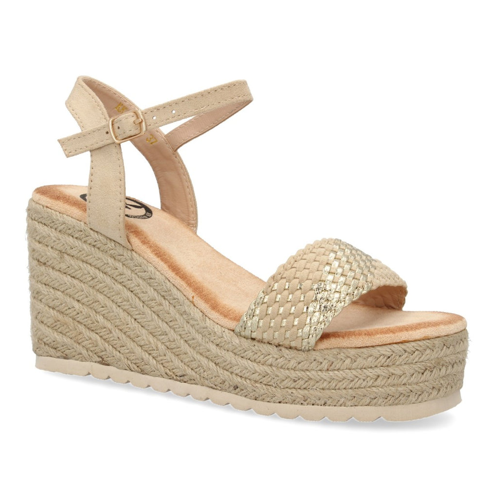 Sandalias Beige Mujer Cuña Yute Diseño Bicolor Moderno Hebilla Elegantes