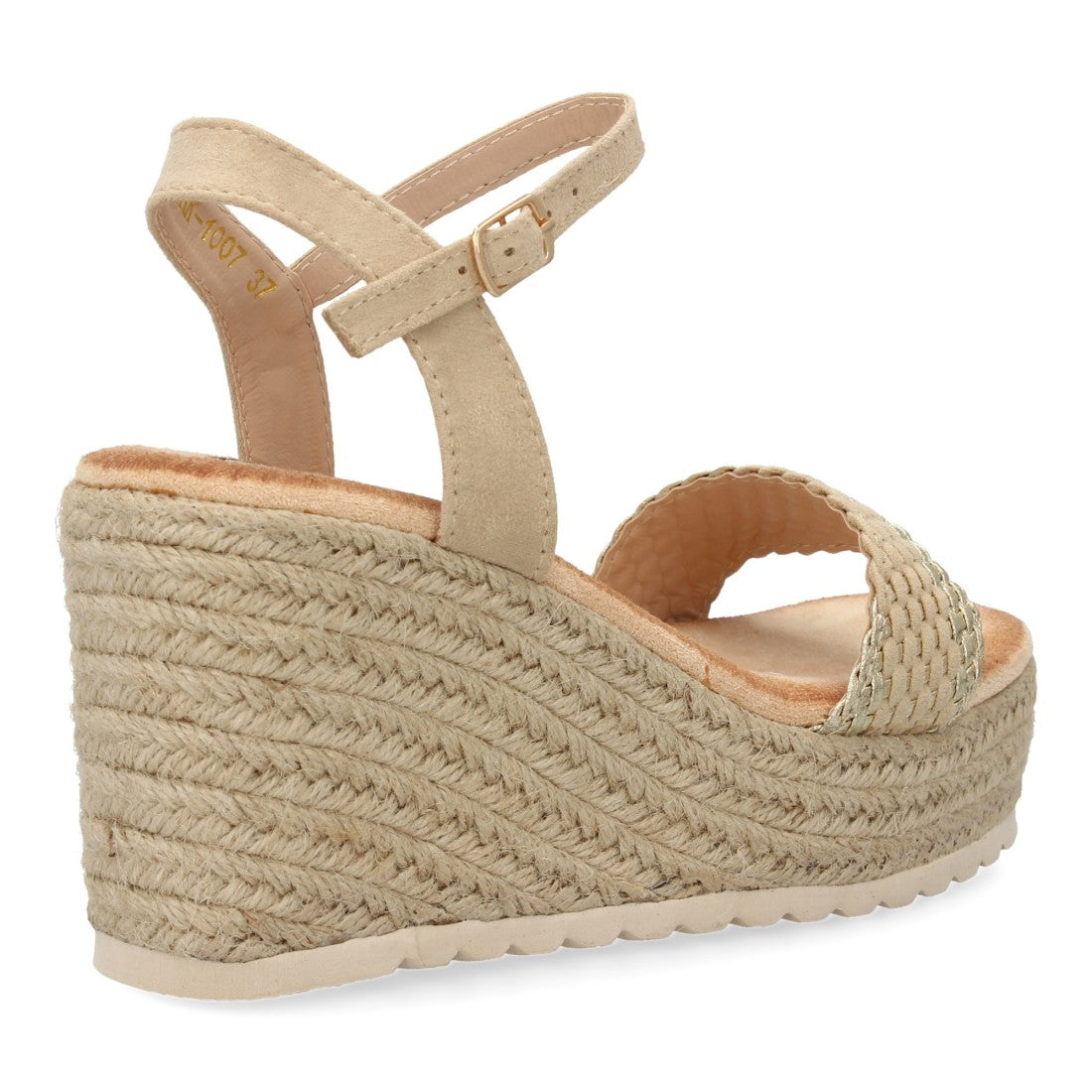Sandalias Beige Mujer Cuña Yute Diseño Bicolor Moderno Hebilla Elegantes