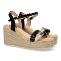 Sandalias Negras Mujer Cuña Yute Diseño Bicolor Moderno Hebilla Elegantes