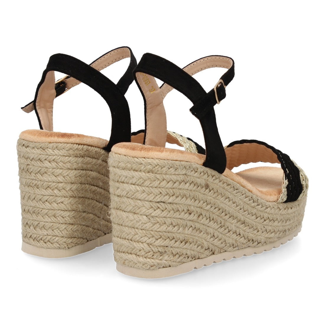 Sandalias Negras Mujer Cuña Yute Diseño Bicolor Moderno Hebilla Elegantes
