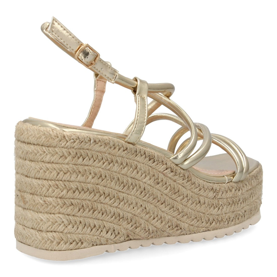 Sandalias Doradas Mujer Cuña Yute Tiras Cruzadas Elegantes